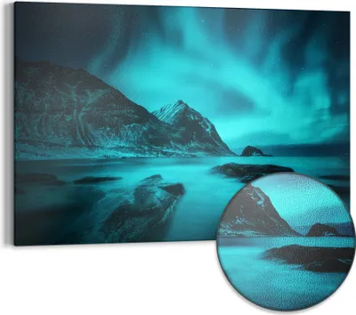 Produktbild von DEQORI Magnettafel Metall 90x60 cm 'Polarlichter in Norwegen' Whiteboard Pinnwand Büro