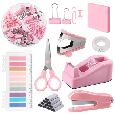 Büroaccessoire-Set, 9-teilig, rosa, für Büro und Schule