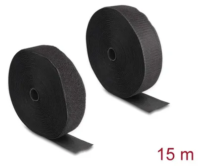 Produktbild von DeLOCK Strapazierfähiges Klettband mit Haft- und Flauschband L 15 m x B 50 mm schwarz, Nylon, Polyester, Schwarz, 50 mm, 15 m, Polybag