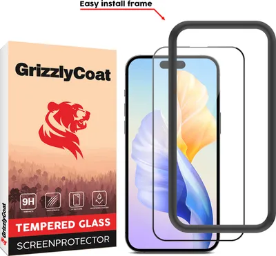 Produktbild von GrizzlyCoat Easy Fit iPhone 15 Panzerglas Gehärtetes Glas Displayschutz - Hüllenfreundlich + Applikator - Schwarz