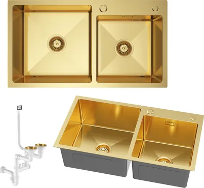 Immagine prodotto di Lavello in acciaio a 2 scomparti Gold Lavello da cucina 78X45 Cm Siphon