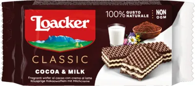 Produktbild von Loacker Classic Cacao and Milk Kakaowaffeln mit Milchcreme 175g