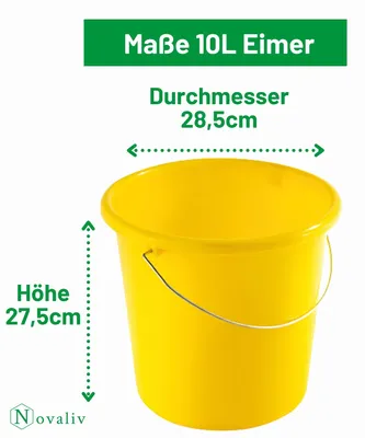 Obrázek produktu pro Novaliv 20 kusů Kbelík 10L žlutý se stupnicí - Úklidový kbelík 10 litrů ⌀ 28,5 cm Praktický univerzální kbelík se stupnicí pro domácnost a zahradu ideální jako domácí kbelík, kbelík na vodu, kbelík na mop, vědro