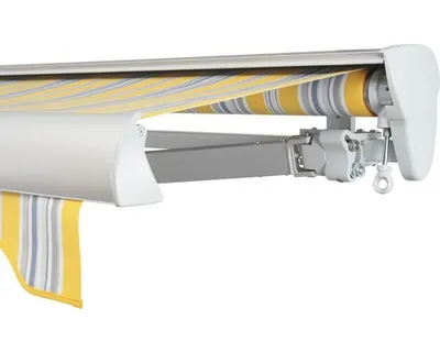 Produktbild von SOLUNA Halbkassettenmarkise Classic 4,5x1,5 Stoff Dessin 6292 Gestell E6EV1 silber eloxiert Antrieb rechts inkl. Kurbel