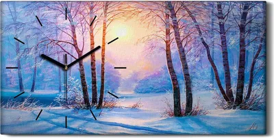 Produktbild von Leinwand Uhr Küche Wohnzimmer Bild Kunstdruck 60x30 Gemälde Winter Wald Bäume - schwarze Hände