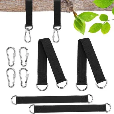 Produktbild von Hängesatz für Schwingen mit 4 Karabinerhaken und D-Ringen aus Nylon für schwere Lasten, tragbarer Hängesatz für Schwingen