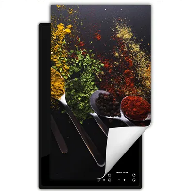 Produktbild von DarHaus Herdabdeckplatte 1 teilig 30x52 cm Anti Rutsch Matte Aufrollbar, Gewürze - Löffel