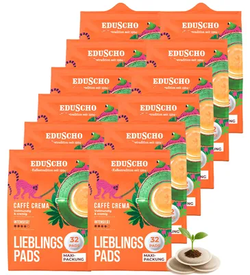 Produktbild von Eduscho Kaffeepads Vorratspack Maxi Packung, Lieblingspads Caffè Crema, 384 Pads – 12x 32 Pads, vollmundig und cremig, für alle Pad Maschinen, industriell kompostierbar