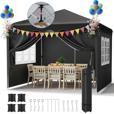 Produktbild von Faltpavillon 3x3m Wasserdicht UV-Schutz 50+ Pop-up Partyzelt Schwarz mit Sandsäcken und Rolltragetasche