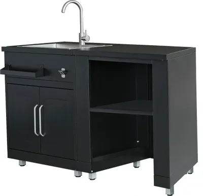 Immagine prodotto di Cucina da esterno in 2 pezzi con lavello nero - Oviala Memphis