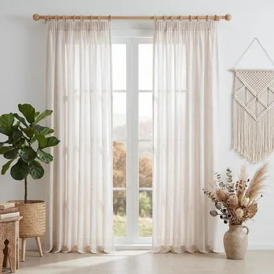 Obrázek produktu pro Záclona s vzhledem lnu – Poloprůhledná záclona – Dekorace do obývacího pokoje – Přírodní vzhled – 140x245 cm – Lněná