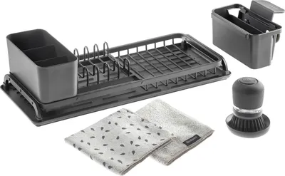 Produktbild von Brabantia Abtropfgestell-Set, Abtropfer, Rack, Freistehend, Besteck, Geschirrspülmittel, Trinkbehälter, Utensilien, Schwarz, Rechteck