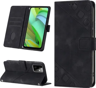 Produktbild von Hülle für Motorola Moto G Power 2023 Prägung Flip Leder Brieftasche Schutzhülle mit Ständer Schwarz