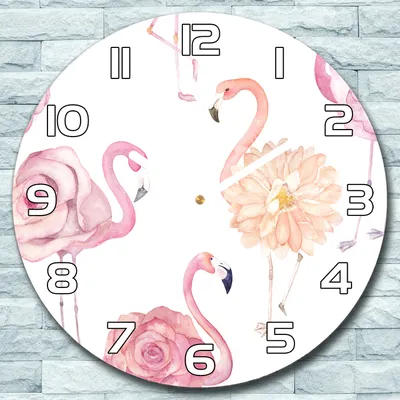 Produktbild von Wanduhr aus Glas Rund fi 30 Flamingo Rosen Quarz Deko Schlafzimmer Büro