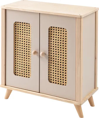 Image de Meuble de poupée howa en bois "miniflowers" avec barre d'habillage, étagères et 3 cintres 2660