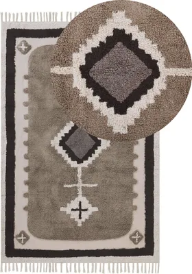 Produktbild von BELIANI Teppich Beige / Braun Baumwolle Rechteckig 140 x 200 cm Geometrisches Muster Fransen Getuftet Kurzhaar Kurzflor Wohn- und Schlafzimmer