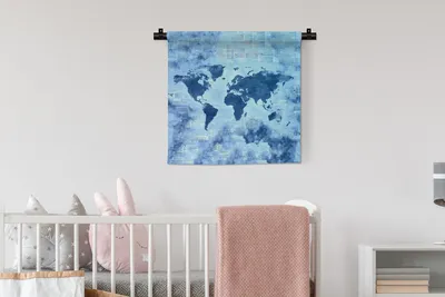 Produktbild von MuchoWow® Wandteppich Wandbehang Weltkarte - Abstrakt - Blau 60x60 cm Tapisserie Dekoration Wandtuch - Dekorationen - Wand Decke