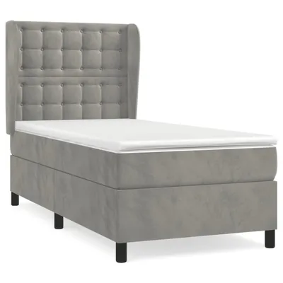 Image de vidaXL Lit boxspring avec matelas gris clair 100x200 cm velours