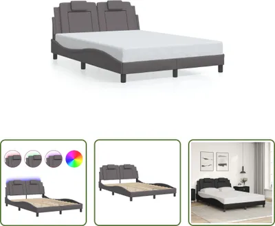 Produktbild von The Living Store Bettgestell mit LED Grau 140x190 cm Kunstleder