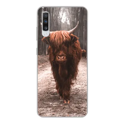 Produktbild von MuchoWow® Handyhülle Schutzhülle Hülle für Samsung Galaxy A70 Schottischer Hochländer - Wald - Kuh - Tiere - Natur Silikon Softcase Handy Hülle - Schutzhaube