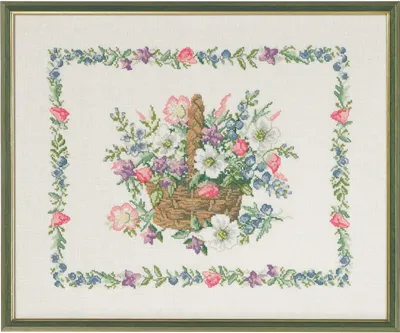 Productafbeelding van Permin borduurset "Mand met bloemen", 49x40cm, 90-9582