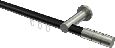 Produktbild von Interdeco Innenlaufstange / Gardinenstange mit Innenlauf Schwarz / Edelstahl-Optik, Typ Platon Elanto (Rillenzylinder), 20 mm Ø 1-läufig, 220 cm