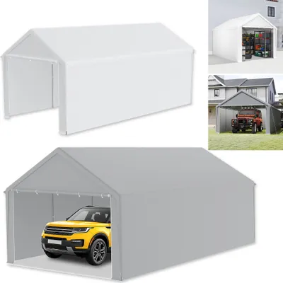 Produktbild von XMTECH Lagerzelt Gerätezelt Carport Gartenschuppen Robuste Zeltgarage mit UV-beständigem Dach & abnehmbaren Seitenwänden 3x4 m Grau
