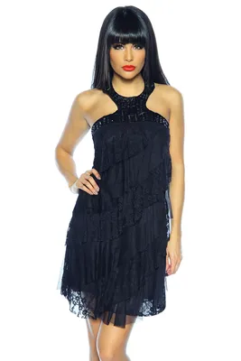 Produktbild von Neckholder-Kleid 13308 Minikleid aus Spitze Partykleid Clubkleid Cocktailkleid Abendkleid, schwarz, Gr. S=34/36