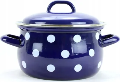 Produktbild von Kuketo | Belis Emaille Kochtopf 6,1 L – 24 cm Großer Granatblauer Topf Mit Deckel & Weißen Punkten – Für Induktion & Gas