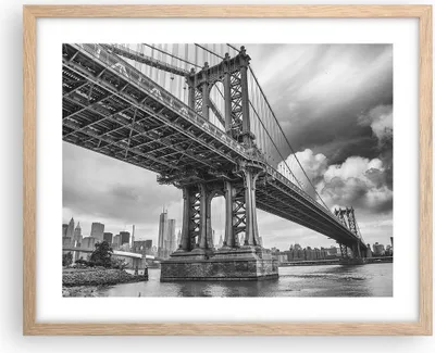 Produktbild von Gerahmtes Poster - Rahmen in heller Eiche - Manhattan Brücke Schwarzweiß - 50x40 cm - Wand Bild - Wanddeko - Wandbilder - Wandposter - Bilderrahmen - Bilder - Kunstdruck - Wandbild - P2NAA50x40-4156