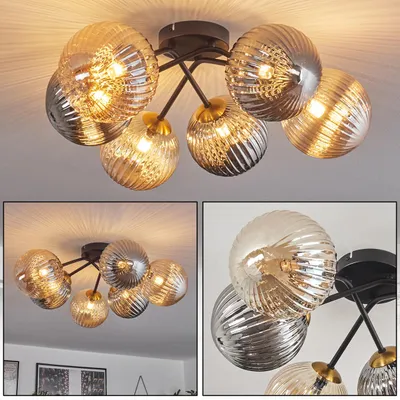 Produktbild von Isorella Deckenlampe aus Metall/Riffelglas in Schwarz/Gold/Rauchfarben