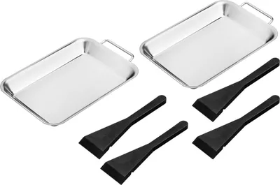 Produktbild von Grillpfanne Edelstahl 2er Set mit 4 Schabern Grill Schale BBQ Grillpfännchen