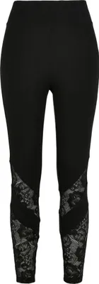 Immagine prodotto di Urban Classics Donna Leggings a vita alta con inserti in pizzo nero - XS
