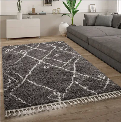 Produktbild von Hochflor Teppich Wohnzimmer Shaggy Skandinavisch Fransen Flauschig Modern Grösse 240x340 cm
