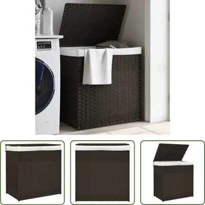 Zdjęcie produktu dla The Living Store Kosz na pranie z 2 przegrodami Ciemnobrązowy 53x35x57 cm Poli rattan