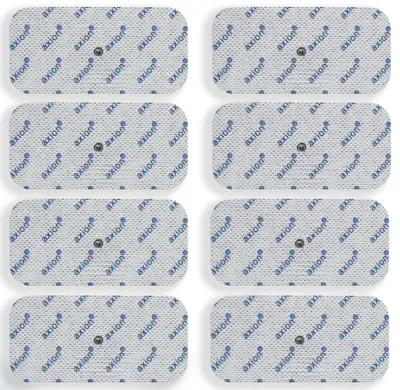 Productafbeelding van axion® elektrodenpads, geschikt voor Sanitas en Beurer - 10x5 cm, met 3,5 mm drukknop aansluiting, 8 stuks, zelfklevende TENS/EMS elektroden