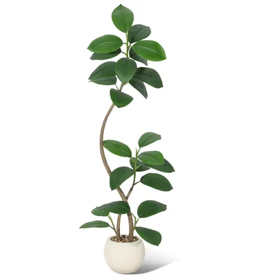 Produktbild von Künstliche Gummipflanze (Ficus Elastica), 150 cm - Weiß - Realistische Zimmerpflanze für Zuhause, Büro und Terrasse, pflegeleicht