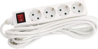 Produktbild von Verlängerungskabel 4 Steckdosen 5M mit Brunnenschalter, Kabel 3x1,5mm, weiß