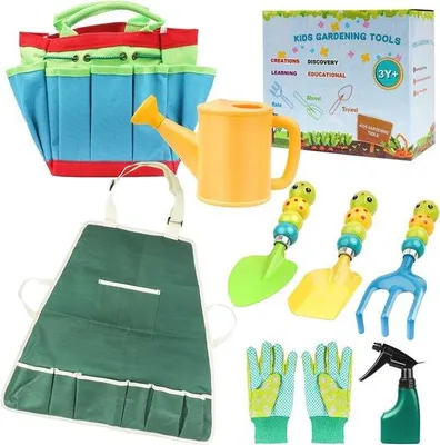 Image de Ensemble d'outils de jardinage pour enfants - Kit de 9 pièces comprenant des gants, un sac, un pulvérisateur, un tablier et bien plus encore