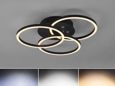 Image de Plafonnier LED CIRCLE 27 W, de 2 700 à 6 000 K, 3 100 lm, métal noir, dimensions : 9,5 x 43,5 x 43,5 cm, IP20, RL