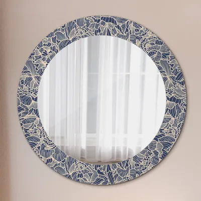 Produktbild von Spiegel Rund mit Aufdruck - Wandspiegel Design Wandmontage – Badspiegel - Blumen - Rund: Ø60 cm