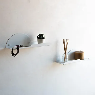 Image de Ensemble de 2 étagères murales - Patères murales de 35 cm - Porte-clés - Crochets pour serviettes - Meuble de rangement mural moderne - Blanc - Étagère murale