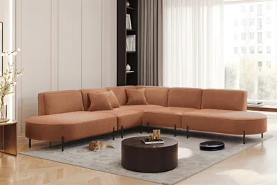 Produktbild von Ecksofa Designersofa VALENCIA in Stoff Quelle Ziegelbraun Universal