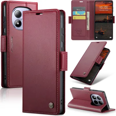 Produktbild von Lederhülle für Xiaomi Redmi Note 15 Pro 4G Brieftasche Kartenfach Schutzhülle mit Standfunktion Rot