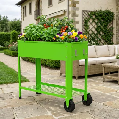 Produktbild von CEEDIR Hochbeet Metall 80x35x80 cm Grün mit Rollen, Pflanzkasten aus verzinktem Stahl, für Kräuter und Gemüse, mit Ablageboden und Haken, wetterfest für Balkon, Terrasse und Garten