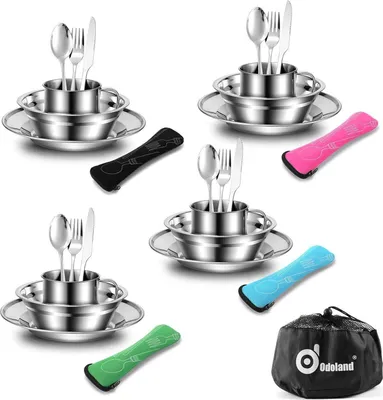 Image de Set de couverts de camping Acier inoxydable Couverts de voyage Outdoor Assiette Tasse Batterie de cuisine