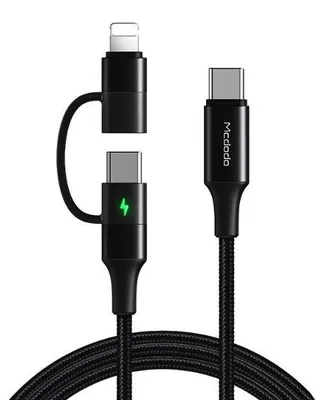 Productafbeelding van 60W PD, 2-in-1 nylon kabel, Type-C naar Type-C + Lightning