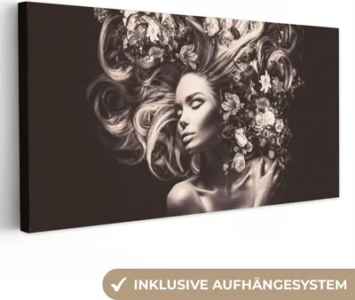 Obrázok produktu pre MuchoWow® - Plátno - Kvety - Žena - Príroda, nástenná maľba, nástenné dekorácie obrazy obývacia izba, 40x20cm
