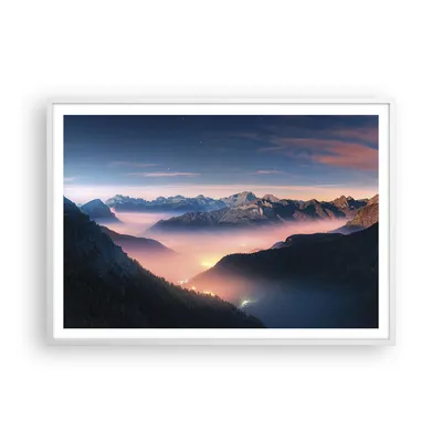 Produktbild von Gerahmtes Poster - Weißer Rahmen - Berge Wolken Nebel - 100x70 cm - Wand Bild - Wanddeko - Wandbilder - Kunstposter - Wandposter - Bilderrahmen - Bilder - Kunstdruck - P2WAA100x70-5004