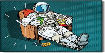Produktbild von Leinwand Wanduhr Wandkunst Uhr 60x30 Pop Kunst Retro Astronaut mit Bier - weiße Hände